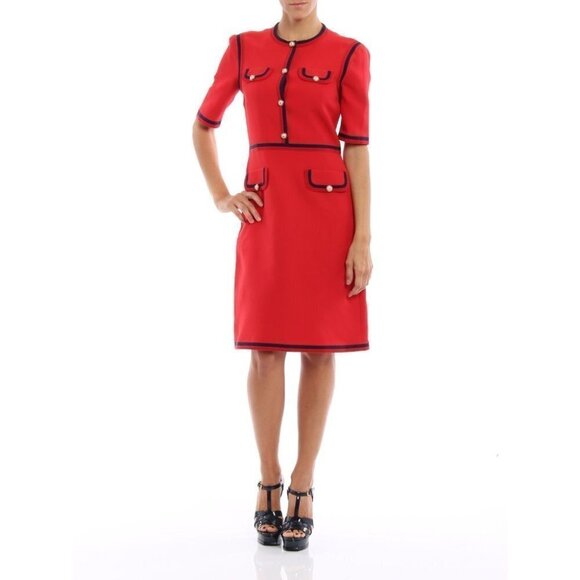 Gucci Red Wool Silk Sheath Classic Red Dress $2,800 - Picture 1 of 17